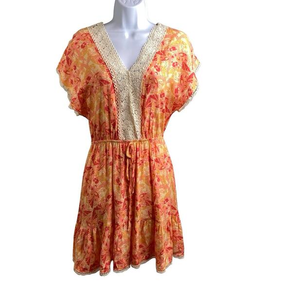Anthropologie Sunday Mi Amor Orange Floral Dress Size S Coquette Boho Peasant - Picture 1 of 10